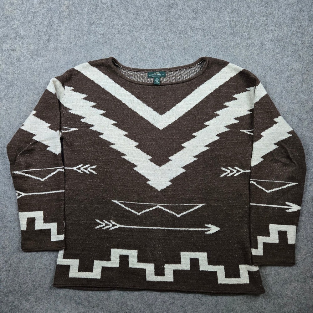 Lauren Ralph Lauren Sweater Womens M Brown Southwestern Aztec Navajo Knit Boho